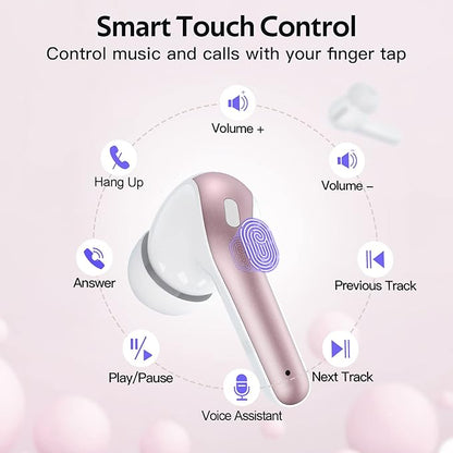 TAGRY Bluetooth Headphones True Wireless Earbuds 60H Playback LED Power Display Earphones with Wireless Charging Case IPX5 Waterproof in-Ear Ear buds with Mic for TV Smart Phone Laptop Computer Sports