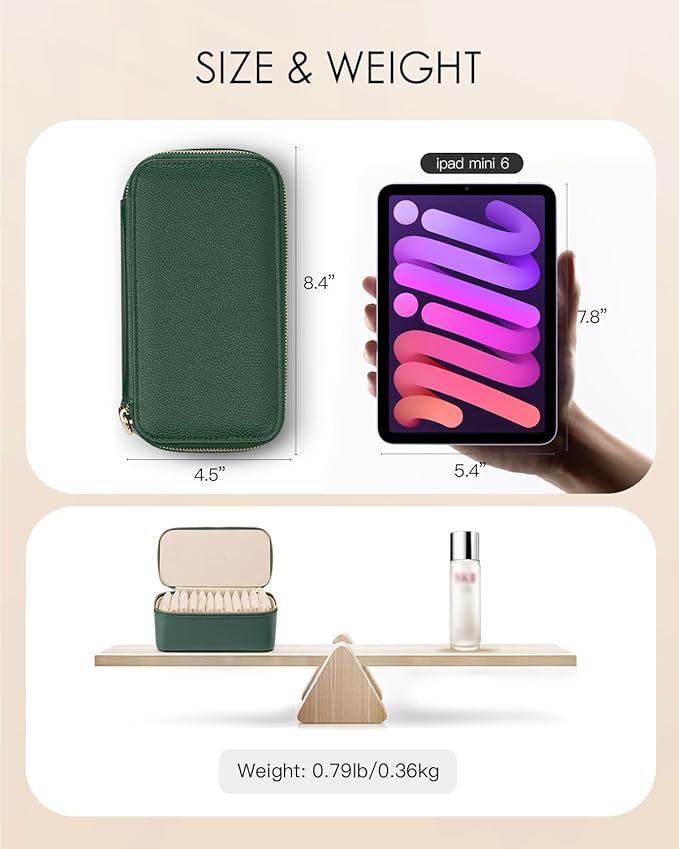 Vlando Jewelry Case with 12 Velvet Jewelry Bags Travel Jewelry Organzier for Travelers Necklace Rings Earrings Jewelry Bags Christmas Birthday Wedding Valentines Day Gifts (Green)