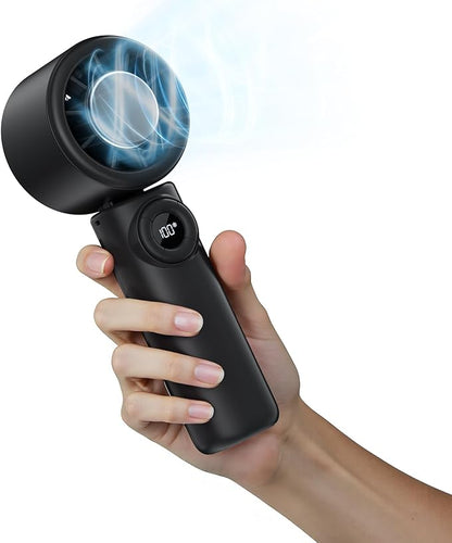 CIVPOWER Handheld Fan: Portable Small Ice Cooling Plate- 4000mAh Rechargeable 100 Gear High-Speed Turbo 10500 RPM - Personal Foldable Battery Operated for Travel Indoor Outdoor Women Men (Black)