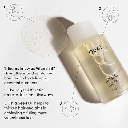 OUAI Fine Shampoo and Conditioner Set - Sulfate Free Shampoo and Conditioner for Women & Men - Made with Keratin, Marshmallow Root, Shea Butter & Avocado Oil - Free of Parabens & Phthalates (10 Fl Oz)