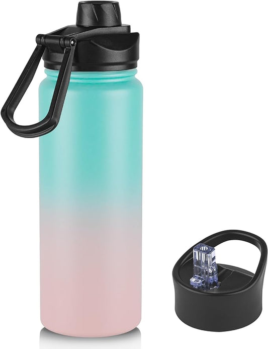 24oz Insulated Water Bottle with Straw Lid, Stainless Steel Metal Water Bottle with Straw & Wide Mouth Lid, Double Wall Vacuum Water Bottle for Hiking Camping, Bubble Gum 1 Pack