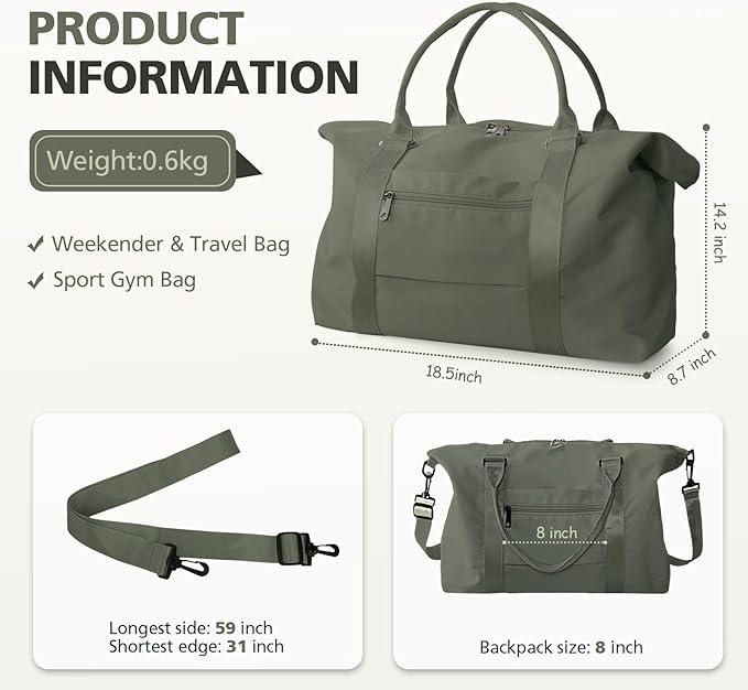 Travel Duffle Bag, Waterproof Weekender Bag Carry On Tote Bags for Women, Travel Essentials Sport Gym Bag for Men, Hospital Bag for Labor and Delivery, Overnight Bag Luggage Bag with Trolley Sleeve