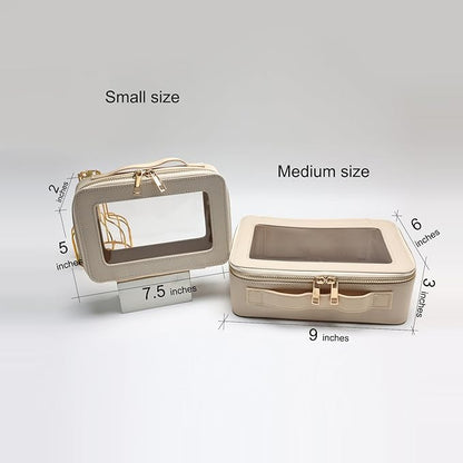 SANHECUN Cosmetic Case with Zipper TSA Approved Storage Box Travel Organizer Pouch Toiletry Portable Makeup Bag Cosmetic Set (2, White)