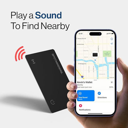 SPOTMINDERS Apple MFI Certified Wallet Tracking Card Black 4-Pack - Works with Apple Find My Rechargeable Tracker IP68 Waterproof 0.07in Slim iPhone Item Finder Smartcard for Luggage Tags Purse Keys