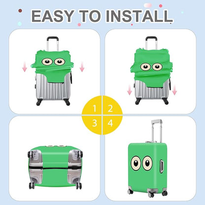 ANNA QUEEN Funny Cartoon Eyes Luggage Cover, Green Suitcase Protector with Cute Big Eyes Design, Travel Suitcase Cover for 24-26 Inch Luggage, Stretchable & Washable Spandex Travel Accessories