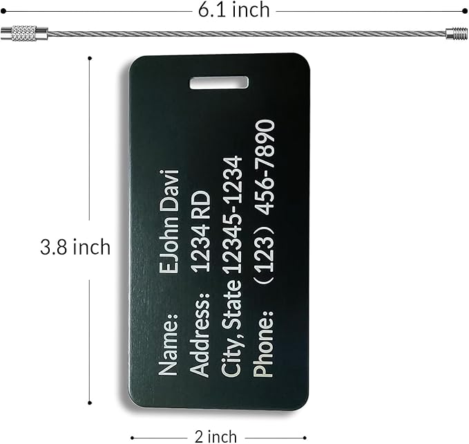 (5Pack Made in USA) Custom Personalized Luggage Tags-Customized Unique tag for Suitcase Backpack Travel,Bags (Black (3.8×2))