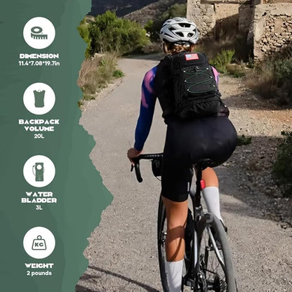 Maelstrom Hydration Hiking Backpack with 2L/3L Water Bladder, High Flow Bite Valve Camping Daypack Lightweight