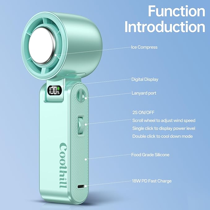 Handheld Portable Fan with Ice Cooler: 100-Speed 5500mAh Rechargeable Handheld Fan, 12H Time Hand Cooling Personal Fans with 20000 RPM Air Turbo Tech for Travel Outdoor (Green)