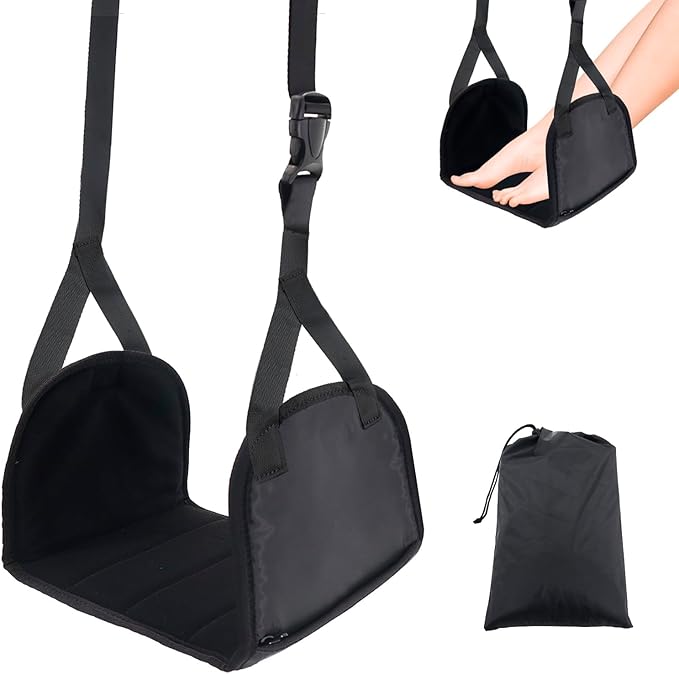 Airplane Travel Foot Hammock Made with Premium Memory Foam, No Collapse Airplane Footrest with Extended Adjustment Strap, Foot Hammock & Portable Plane Leg Rest, Provides Relaxation and Comfortable