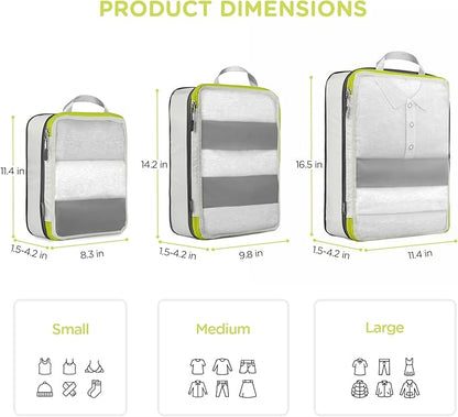 Cipway Mesh Compression Packing Cubes, Ultralight See Through Luggage Organizer Bags, Travel Essentials for Carry on Suitcase（3 Pcs,White）