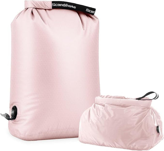 Travel Laundry Bag, Pump Free Vacuum Storage Bag Reusable Compression Dirty Clothes Travel Bag Waterproof Wet Dry Bags Large Capacity Space Saver Bags Camp Clothes Organizer (1 Pcs)(Pink, L)