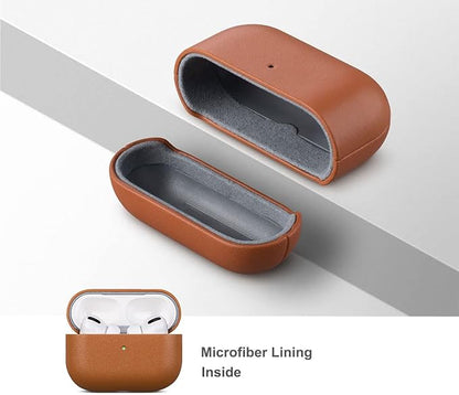 Lopie Handmade Series Cowhide AirPods Pro Case, Full Grain Leather, Shockproof, Dust/Dirt Proof - Light Brown