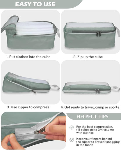 Gonex 8 Set Compression Packing Cubes for Travel Essentials, Expandable Mesh Organizer with Toiletry, Laundry, Shoe, Cable Bags for Suitcases, Gray