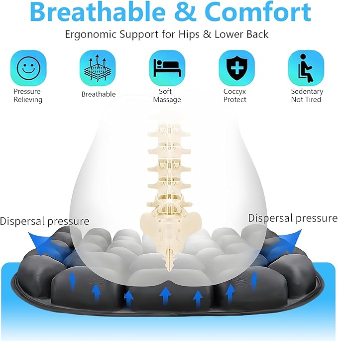 Travel Seat Cushion U-Shape Airplane Seat Cushion for Long Flights 3D Air Inflatable Pressure Relief Cushion for Hemorrhoid and Tailbone Pain Relief in Car, Air Travel, Office Chairs, Home Living