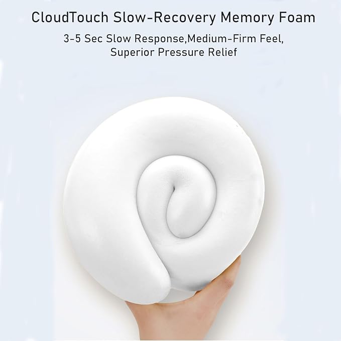 Ergonomic U-Shaped Memory Foam Neck Pillow for Travel & Office with Carry Pouch, Provides Neck Support for Airplane, Train, Anti-Sideturn Sleep (Beige)