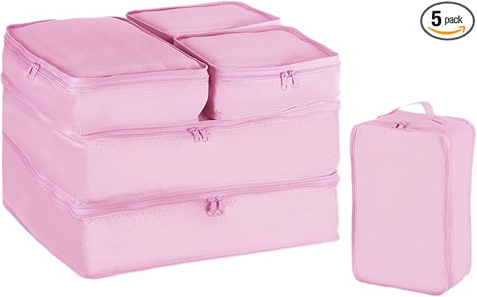 PATIKIL 6 Set Travel Packing Cube, Travel Bags Organizer for Luggage Waterproof Suitcase Organizer Bags Set Travel Essentials with Shoe Bag for Carry on Suitcases, Pink