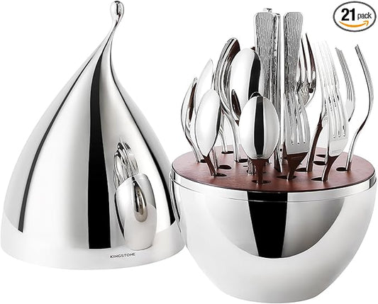 KINGSTONE Silverware Set with Waterdrop Storage Organizer, 20-Piece Flatware Cutlery Set in Gift Box, Forged Premium Stainless Steel Mirror Polished, Service for 4, Ideal for Kitchen, Party, Gift