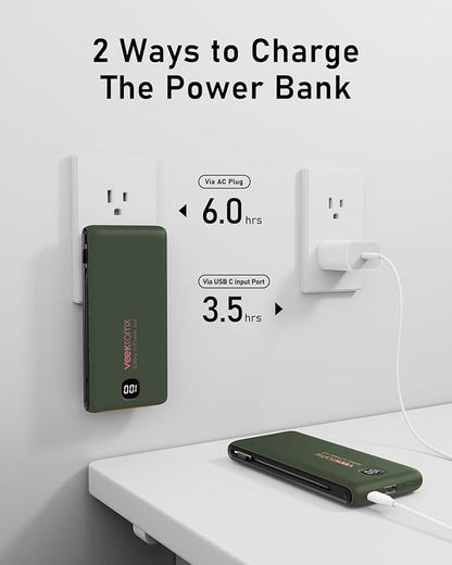 VEEKTOMX Portable Charger with Built in Cables 10000mAh, Power Bank for iPhone with Wall Plug, Travel Essential Fast Charging USB C Slim External Battery Pack for iPhone 17/16/15, Samsung, iPad, etc
