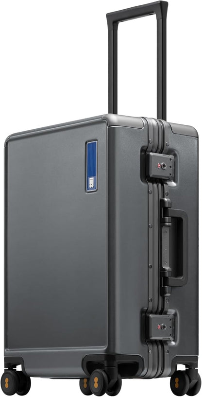 LEVEL8 Zipperless Carry On Luggage Airline Approved with Aluminum Frame, Hard Shell Suitcase with Spinner Wheels, Metal Checked Luggage with Double Tsa Locks, 20 Inch, Grey