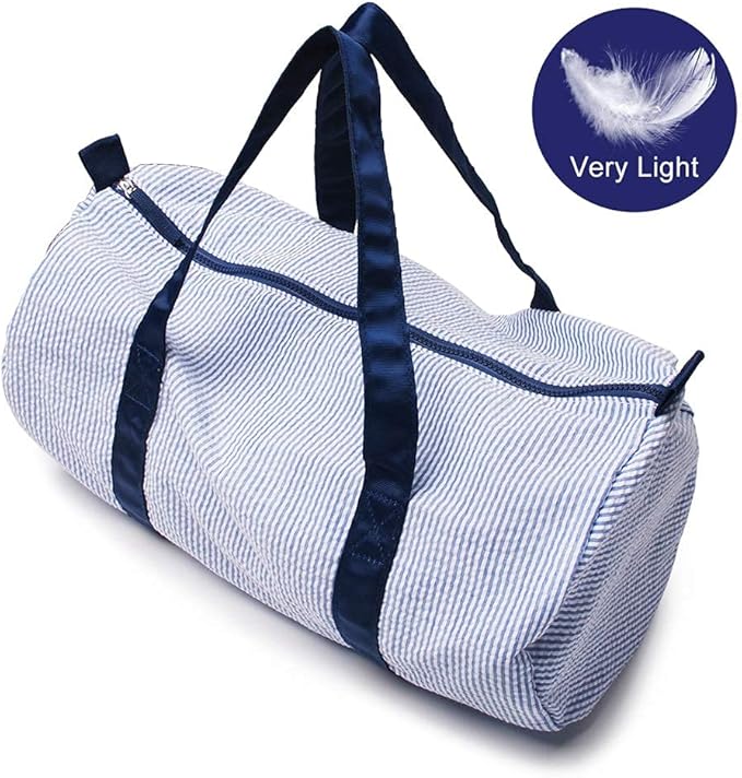 Kids Travel Overnight Bag Seersucker Carry On Lightweight Weekender Duffel Bag for Boys and Girls (Navy) X-large
