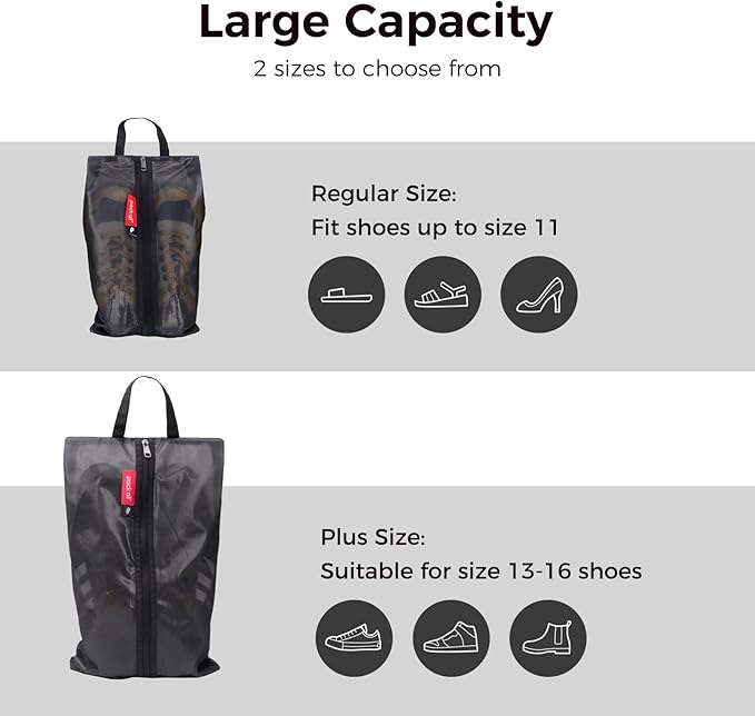pack all Plus-Sized Shoe Bag for Travel, Water-Resistant Shoe Pouch for Gym, Odor-Resistant Soccer Cleats Bag for Sport (Dual Pocket Version)
