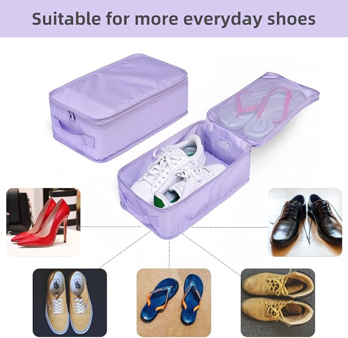 Travel Shoe Bags, Foldable Waterproof Shoe Pouches Organizer-Double Layer (4 Purple Shoe Bags)
