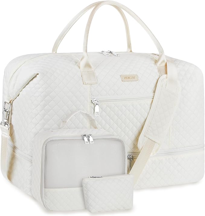 Weekender Bag for Women, Travel Duffel Bag Carry On Overnight Bag with Shoe Compartment Large Nylon Travel Weekend Tote Bag