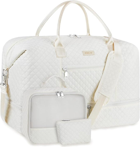 Weekender Bag for Women, Travel Duffel Bag Carry On Overnight Bag with Shoe Compartment Large Nylon Travel Weekend Tote Bag