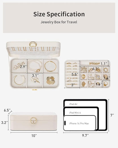 Vlando Jewelry Box Organizer for Women Girls, 2 Layer Jewelry Case with Lock,Jewelry Storage Earrings Necklace,Rings,Gift for Teachers Wedding Birthday Gifts-Cream White