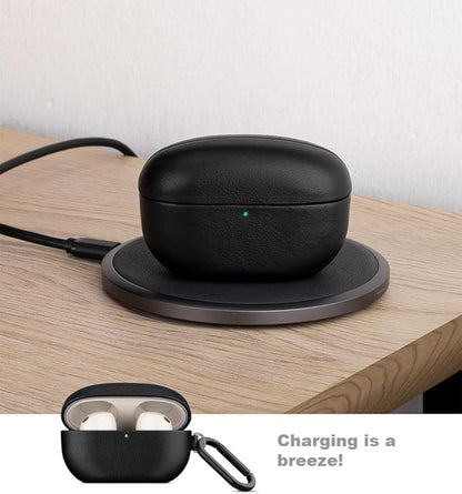 LOPIE Leather Case Compatible with WF-1000XM5, Handcrafted Fully-Wrapped Nappa Leather Case for Sony Earbuds WF1000XM5 Cover (2023), Protective Hard Cover with Keychain for Women/Men- Black