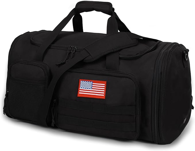 Tactical Duffle Bag For Travel Expandable 52L Large Duffle Bag For Men Gym Duffel With Wet Pocket Multi-Functional Carry On Bags Weekender Overnight Bag Organizer Duffel Bag For Travel