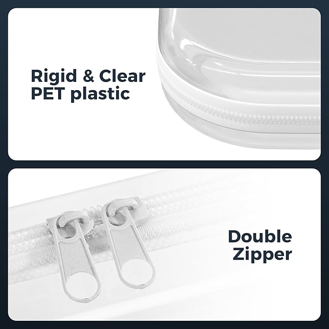 Extra Durable Mini Clear Hard Shell Zipper Case 6 Pack, 2x 12" Large, 2x 8" Medium, 2x 5" Small, Clear Travel Makeup Case, Hard Plastic Toiletry & Cosmetic Bag, Zippered Make Up Organizer Pouch