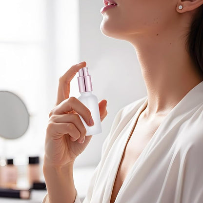 Roshtia 30 Pcs 1 oz/ 30 ml Rose Gold Glass Spray Bottle Refillable Perfume Atomizer Clear Decorative Empty Bottles with Fine Mist Sprayer Pump for Face Body Travel