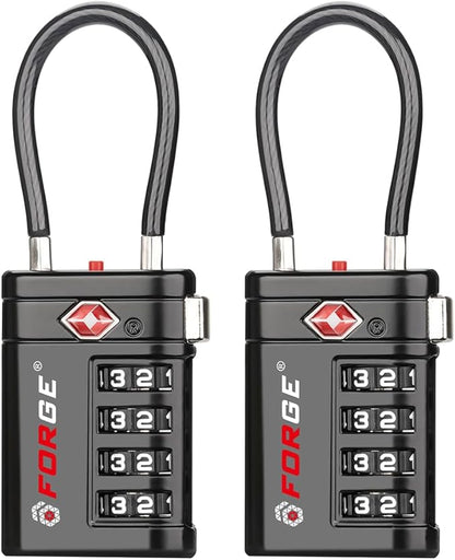 Forge TSA Approved Luggage Locks 4 Digit Combination TSA Travel Locks with TSA008, Open Alert Indicator, Zinc Alloy Body for Luggage, Suitcase, Backpack, and More. Black 2 Locks.