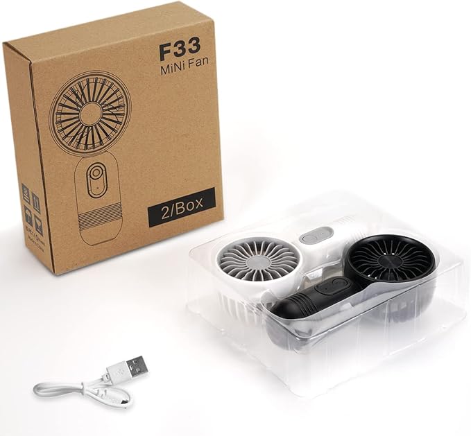 Mini Portable Fan 2 Pack, Cute Handheld Fan Battery Operated Lightweight Small Personal Fan with 3 Speeds and USB Rechargeable Eyelash Fan for Stylish Girl Kids Women Men Office Outdoor Travel Camping