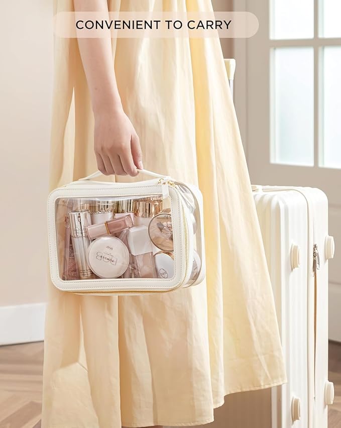 HBlife Clear Makeup Bag Organizer, Portable Travel Toiletry Cosmetic Case for Women, Large Make Up Bag Makeup Train Case Transparent Storage Pouch with Handle(White)