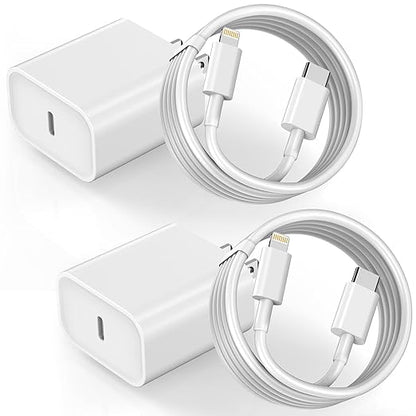 2Pack iPhone Fast Charger, Type C Charger Fast Charging Power Delivery Fast Charging Block Travel Plug with 2Pack Type C to Lightning Cable Cord Compatible with iPhone 14/14 Pro/13/12/11/X,iPad