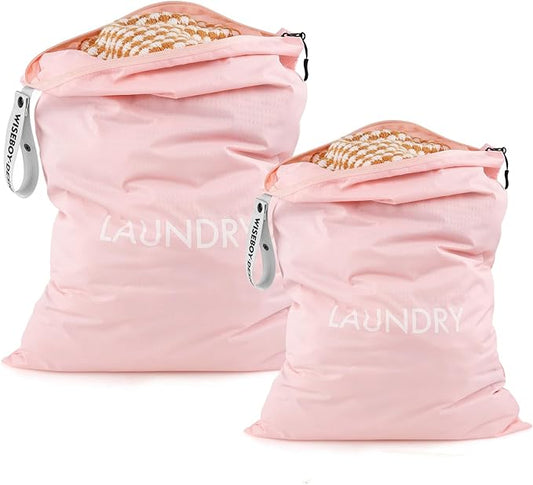 WiseBoy 2 Pack Laundry Bags, Washable Wet Dry Bag, Travel Laundry Bag Dirty Clothes Organizer, Swimming Yoga Bathing Suit Workout Wet Dry Bag - Pink