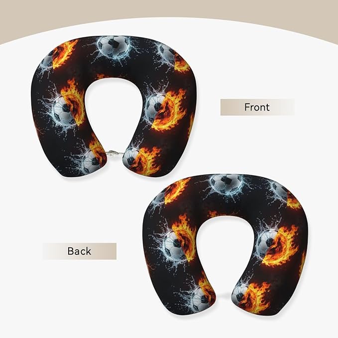 Neck Pillow Memory Foam Chin Cushion with Breathable Cover Water Fire Soccer Ball, Cute Airplane Car Pillows for Office Head Pain Relief