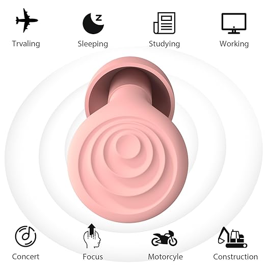 Ear Plugs for Sleeping Noise Cancelling, Reusable Soft Noise Reduction Earplugs for Sleep, Focus, Travel, Work, Motorcycle, Concert with 6 Silicone Ear Tips and 6 Foam Ear Tips - 25-35dB Pink