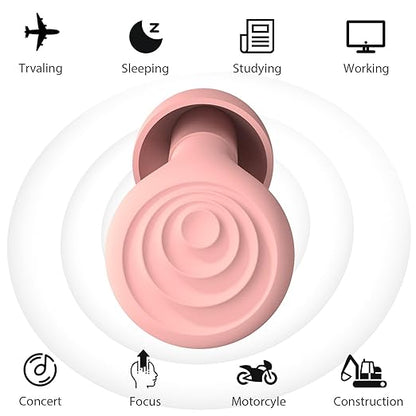 Ear Plugs for Sleeping Noise Cancelling, Reusable Soft Noise Reduction Earplugs for Sleep, Focus, Travel, Work, Motorcycle, Concert with 6 Silicone Ear Tips and 6 Foam Ear Tips - 25-35dB Pink