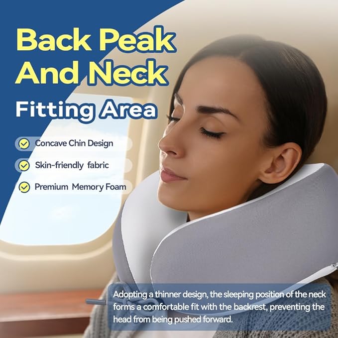 Memory Foam Neck Pillow for Travel Adjustable Airplane Pillow 100 Percent Memory Foam Ergonomic Support for Sleeping on Flights Cars Office Home Use for Adults Men Women