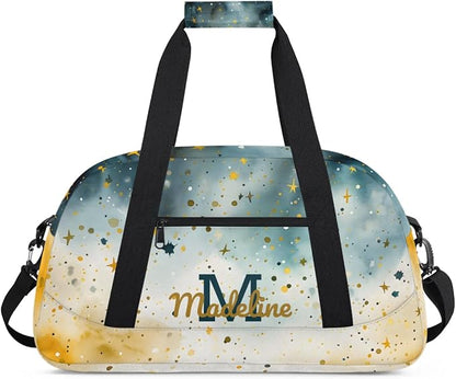 Personalized Kids Sports Duffel Bag with Name Custom Weekender Overnight Bag for Boys Girls Gym Bag Travel Dance Gymnastics Duffel Bag, Anstract Glitter Shiny Art