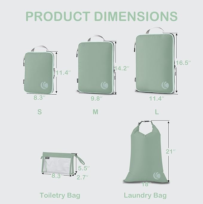 Cipway Compression Packing Cubes, Ultralight Luggage Organizer Bags with Laundry Bags and Clear Toiletries Bag, Travel Essentials for Carry on Suitcase (6 Piece,Sage Green)