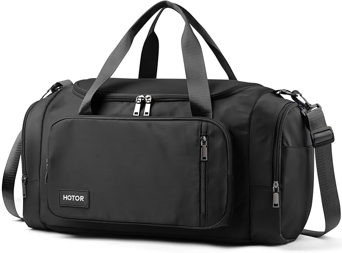 HOTOR Gym Bags for Men & Women - Spacious Duffle Bag with Shoe Compartment & Wet Pocket, Carry On Weekender Bag Portable Sports Duffel Bag for Workout, Fitness, Travel, Black, 22.6" x 11.2" x 13.6"