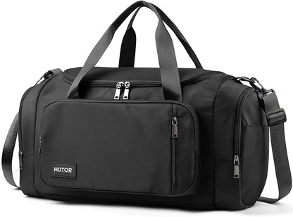 HOTOR Gym Bags for Men & Women - Spacious Duffle Bag with Shoe Compartment & Wet Pocket, Carry On Weekender Bag Portable Sports Duffel Bag for Workout, Fitness, Travel, Black, 20.5" x 11.0" x 10.6"