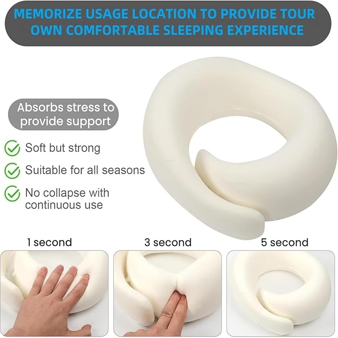 Travel Neck Pillows for Airplanes, 360° Head Support Sleep for Long Flight, Skin-Friendly & Breathable, Kit with 3D Contoured Eye Mask and Earplugs, 100% Pure Memory Foam Full Neck Surround Pillows