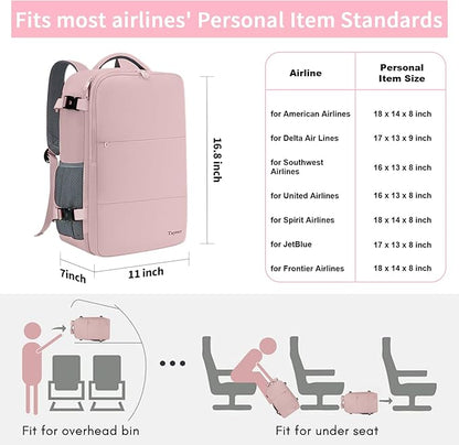 Taygeer Travel Backpack for Women, Carry On Backpack with USB Charging Port & Shoe Pouch, TSA 15.6inch Laptop Mochila Flight Approved, Nurse Bag Casual Daypack for Weekender Business Hiking, Pink