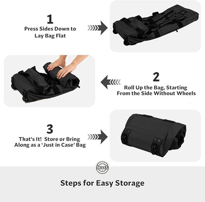 STOVER 100L Rolling Duffel Bag with Wheels, X-Large Durable Travel Duffle + Toiletry Bag, Heavy Duty, Packable with Shoulder Straps- Use as Luggage or Backpack, Men/Women (Black)