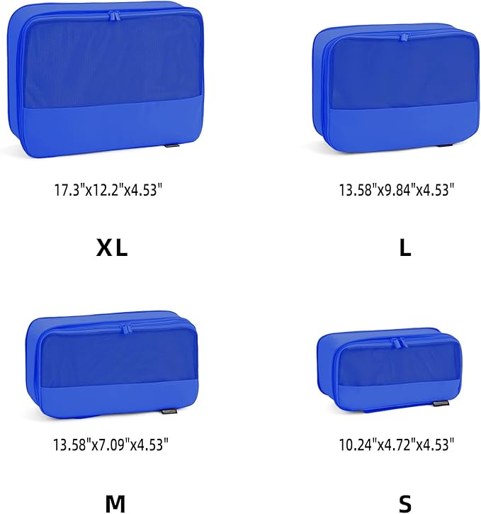 Compression Bags for Travel - 4 Pack Multi-Size Packing Organizers for Suitcase and Backpack (Dark Blue)
